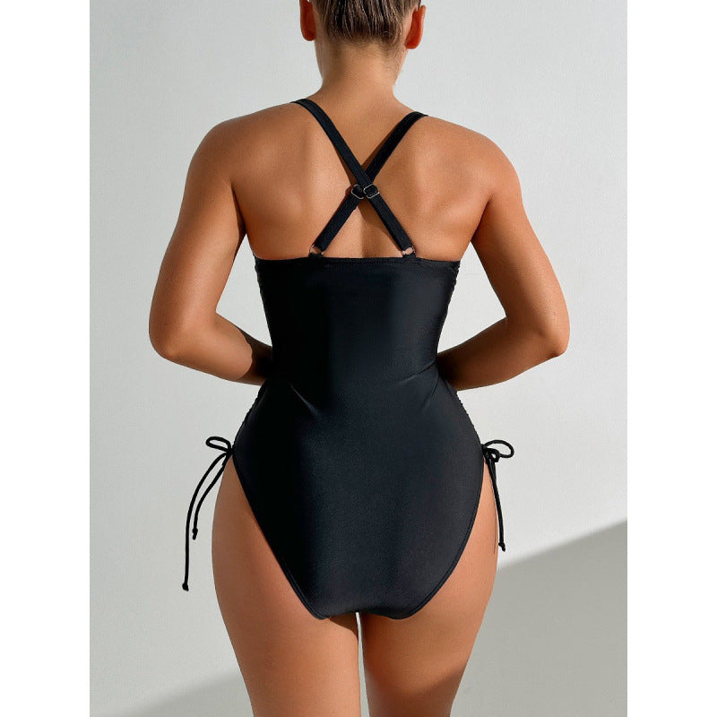 Damen Einteiler Badeanzug mit buntem Quasten-Detail Drune