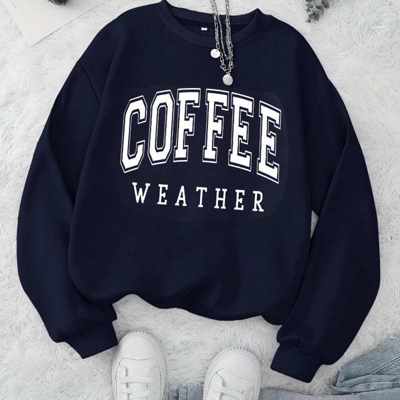 Damen Sweatshirt mit modischem Coffee Weather Aufdruck Drune
