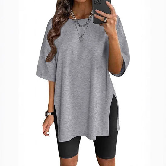 Damen Oversized T-Shirt mit Seitenschlitzen Drune