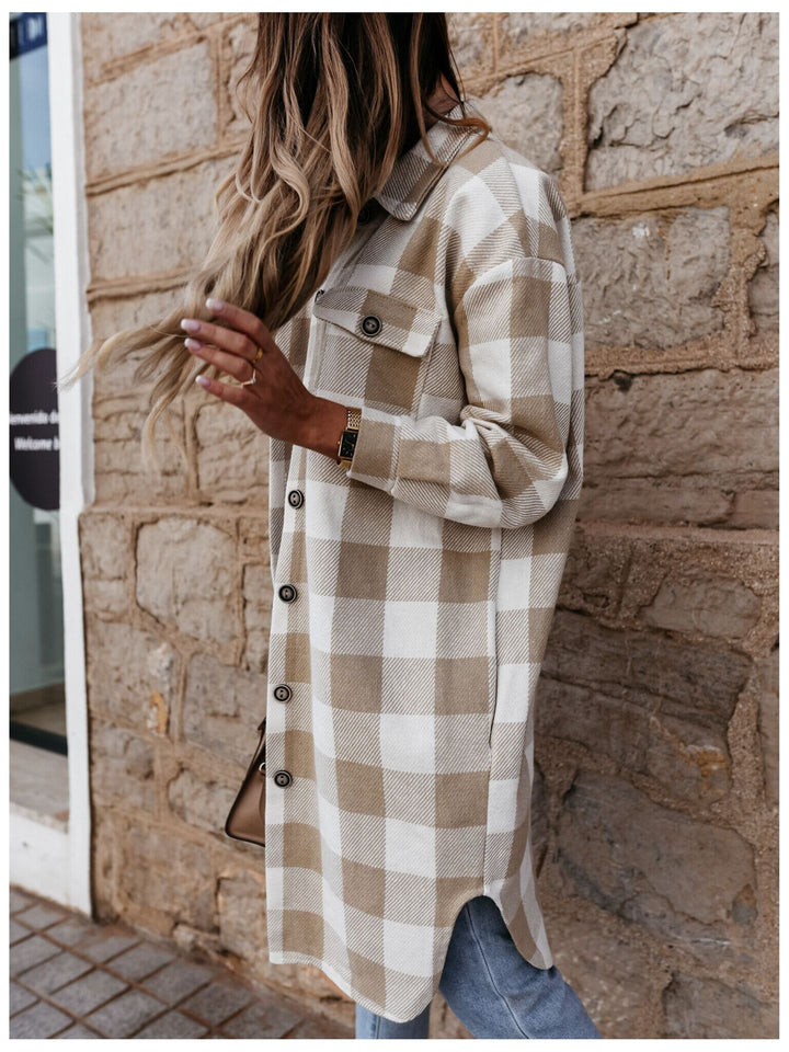 Damen Karierter Oversized-Hemdjacke Drune