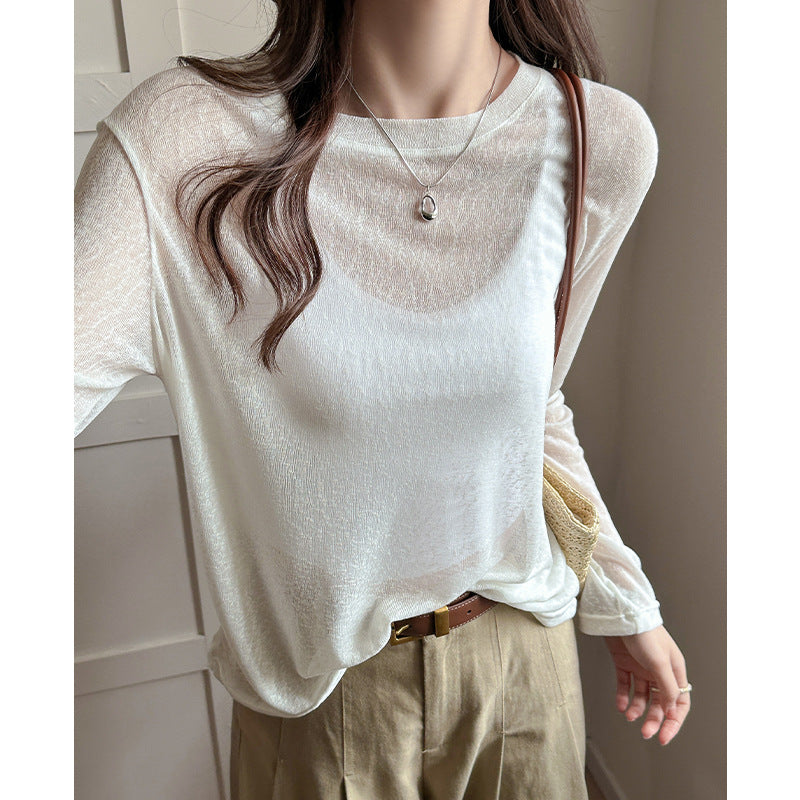 Damen transparentes Langarmshirt aus leichtem, luftdurchlässigem Material Drune