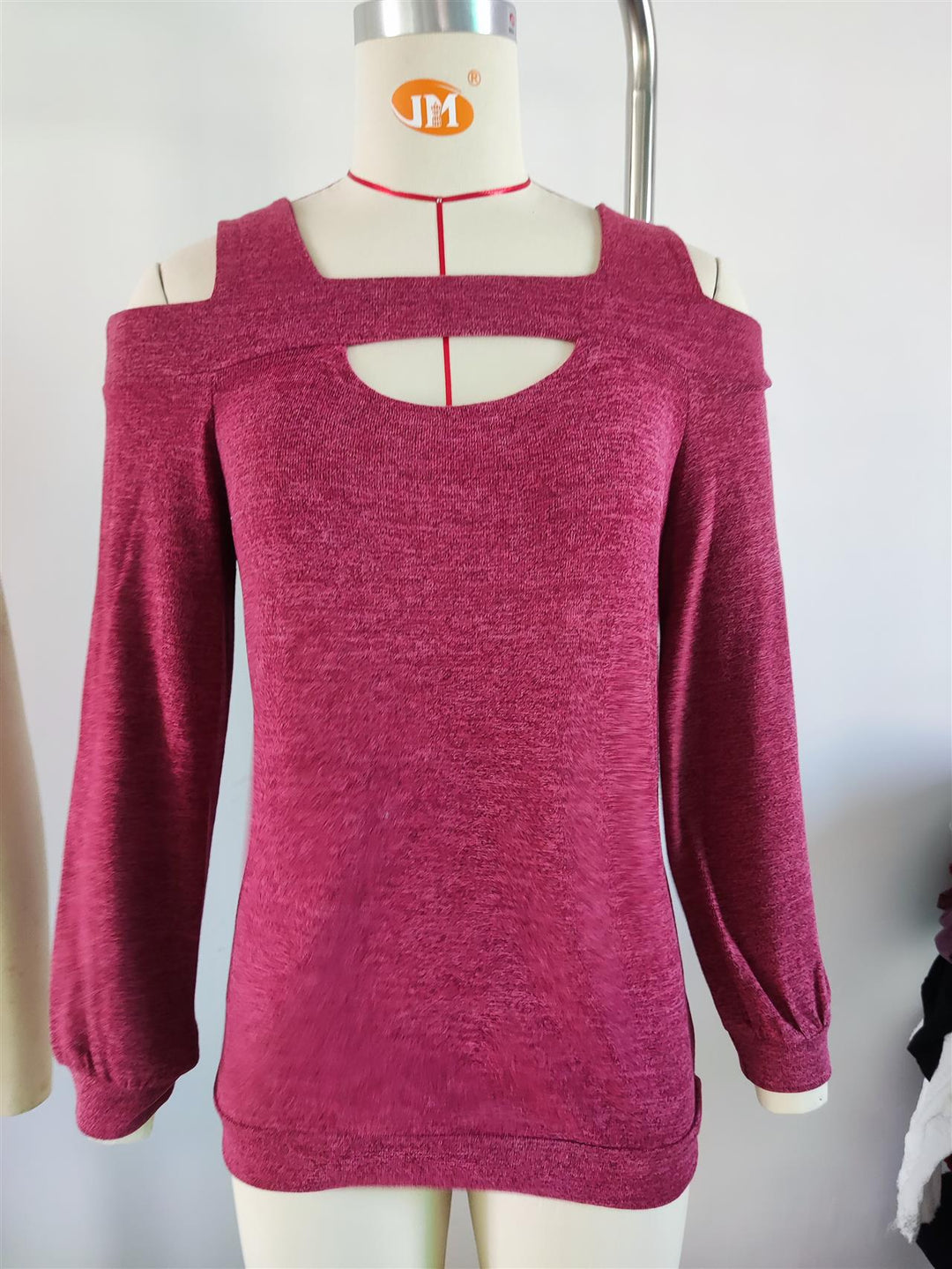 Damen lässiges Cold-Shoulder Sweatshirt mit tiefem Ausschnitt und Ballonärmeln Drune