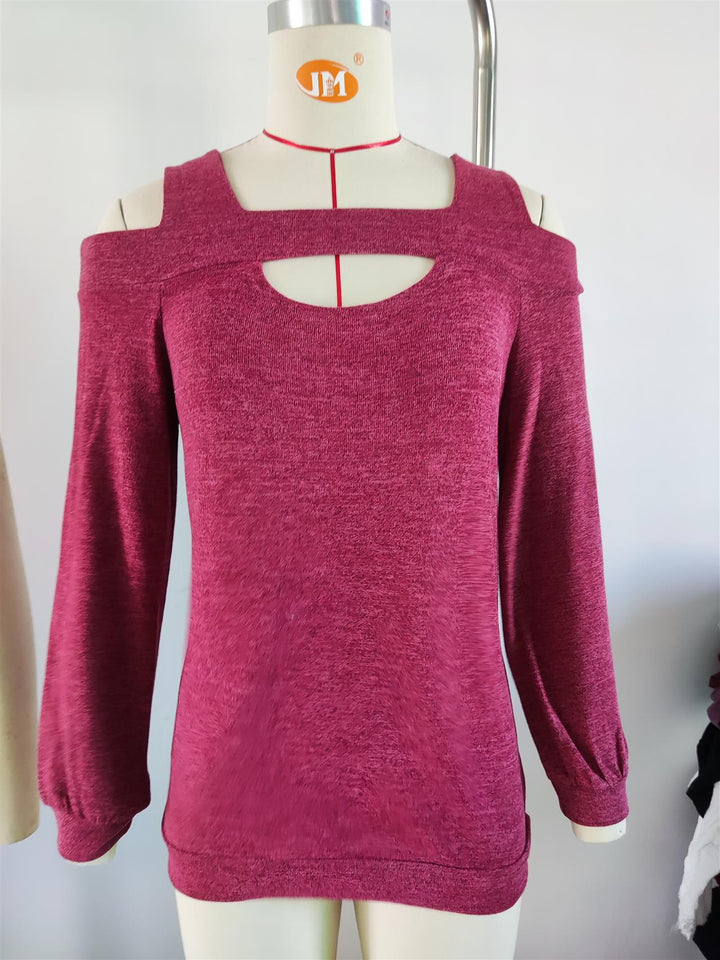 Damen lässiges Cold-Shoulder Sweatshirt mit tiefem Ausschnitt und Ballonärmeln Drune