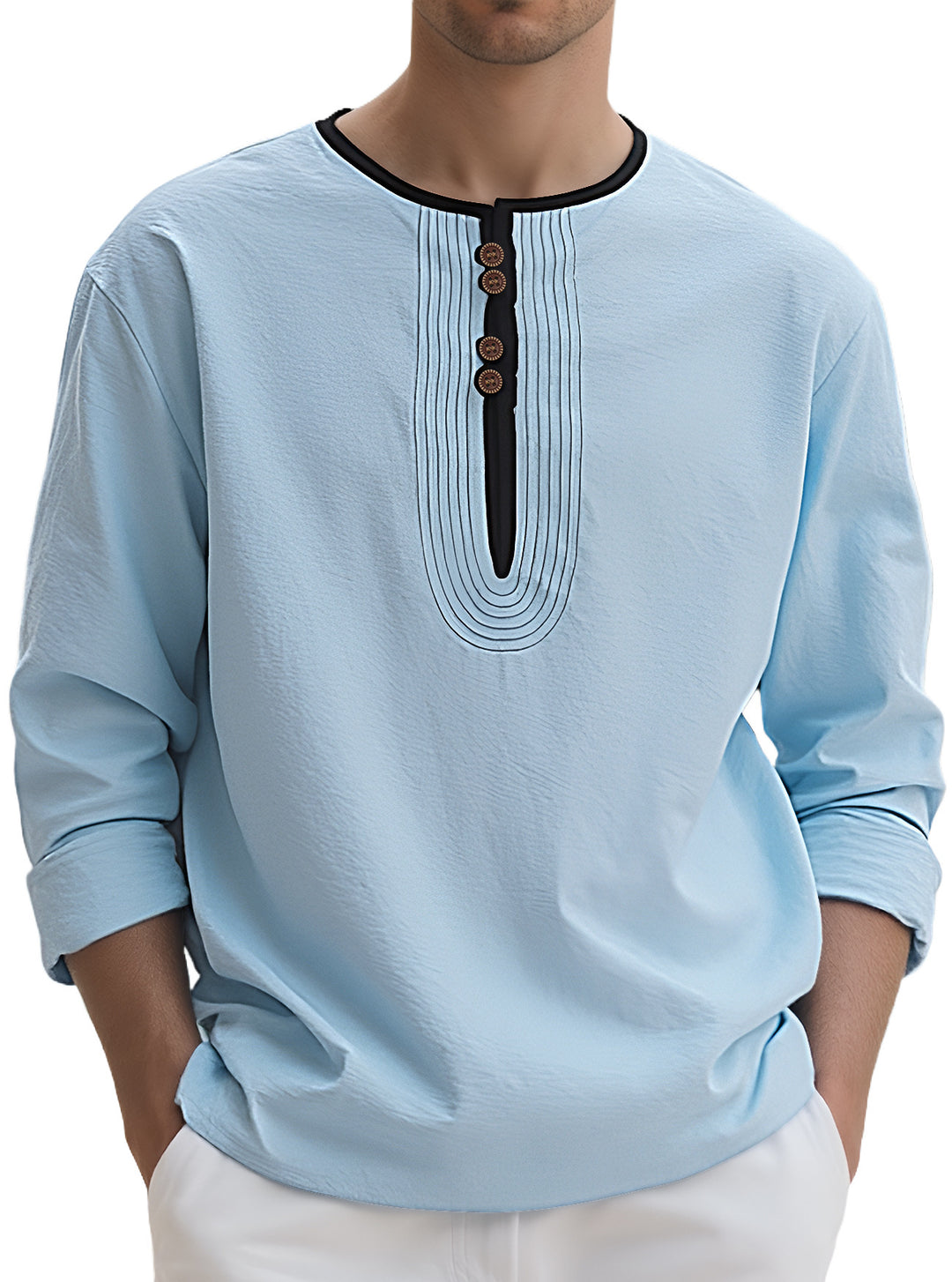 Herren Langarmshirt mit stylischem Knopfdesign Drune