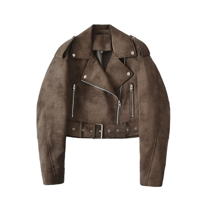 Damen Kunstleder Bikerjacke im modischen Cropped-Design mit praktischen Taschen Drune