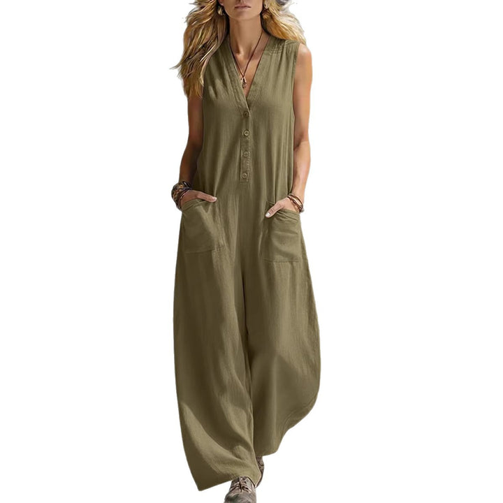 Damen Jumpsuit mit tiefem V-Ausschnitt und praktischen Taschen Drune
