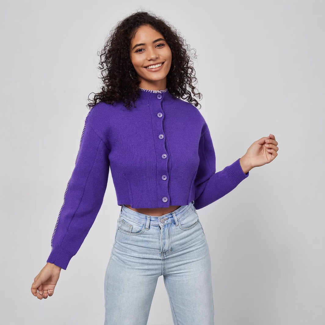 Damen cropped Strickjacke mit dekorativen Knopfdetails Drune
