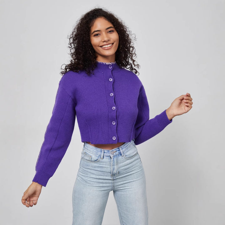 Damen cropped Strickjacke mit dekorativen Knopfdetails Drune