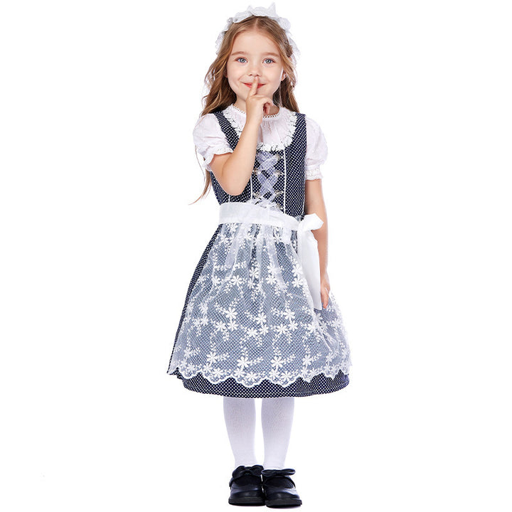 Damen nan traditionelles Dirndlkleid mit Spitzenbluse und bestickter Tüllschürze Drune