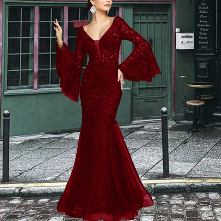 Damen Figurbetontes Abendkleid mit schimmernden Verzierungen und elegantem V-Ausschnitt Drune