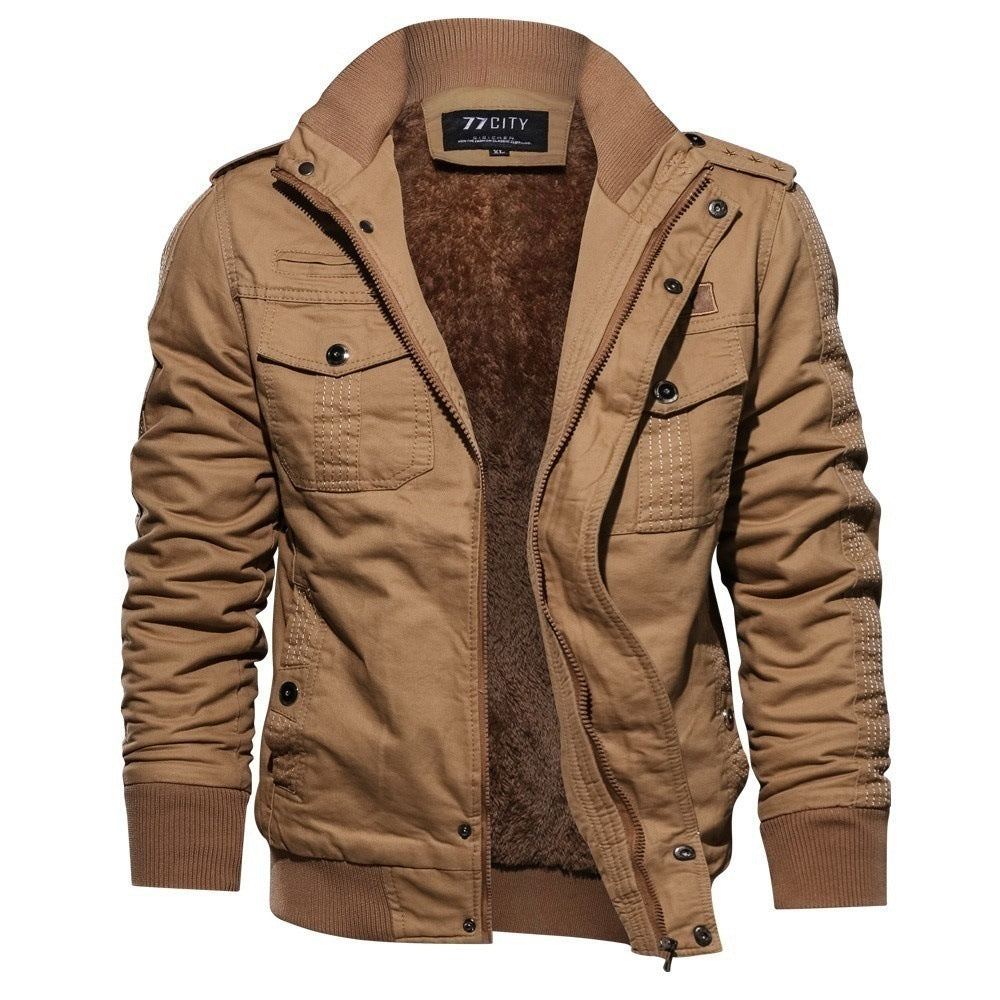 Herren nan militärisch inspiriertes Bomber-Fieldjacke mit Epauletten, verdecktem Reißverschluss und Klappbrusttaschen Drune
