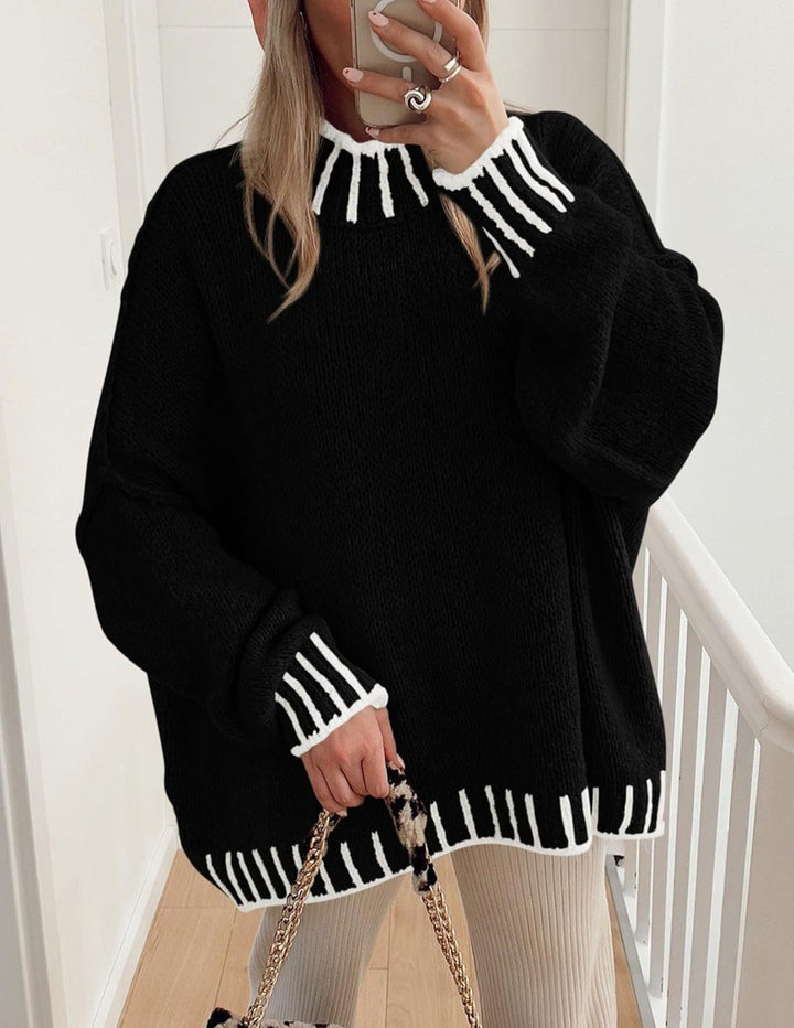 Damen lässiger Grobstrickpullover mit modernem Streifenmuster Drune