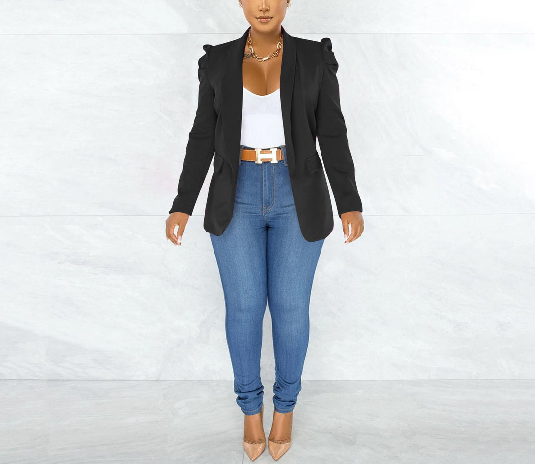 Damen Elegante Blazerjacke mit Puffärmeln und tailliertem Schnitt Drune