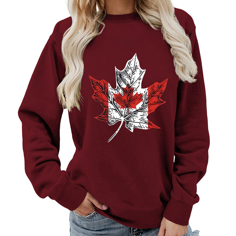 Damen Sweatshirt mit kreativem Ahornblatt-Motiv und gemütlichem Schnitt Drune