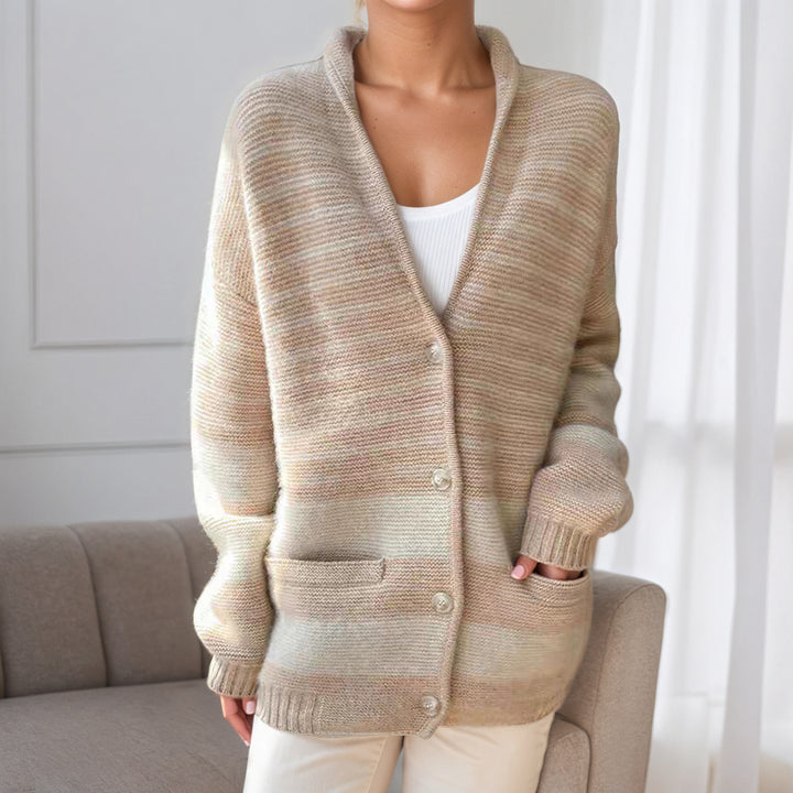 Damen Gemusterte Strickjacke mit lässigem Überschlag und Taschen Drune