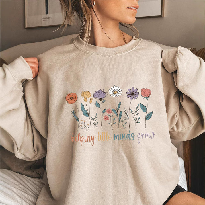 Damen Sweatshirt mit voluminösen Ärmeln und motivierendem Blumenaufdruck Drune