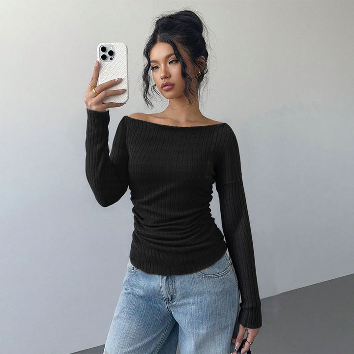 Damen Langarmshirt mit schulterfreier Passform und eleganter Raffung Drune