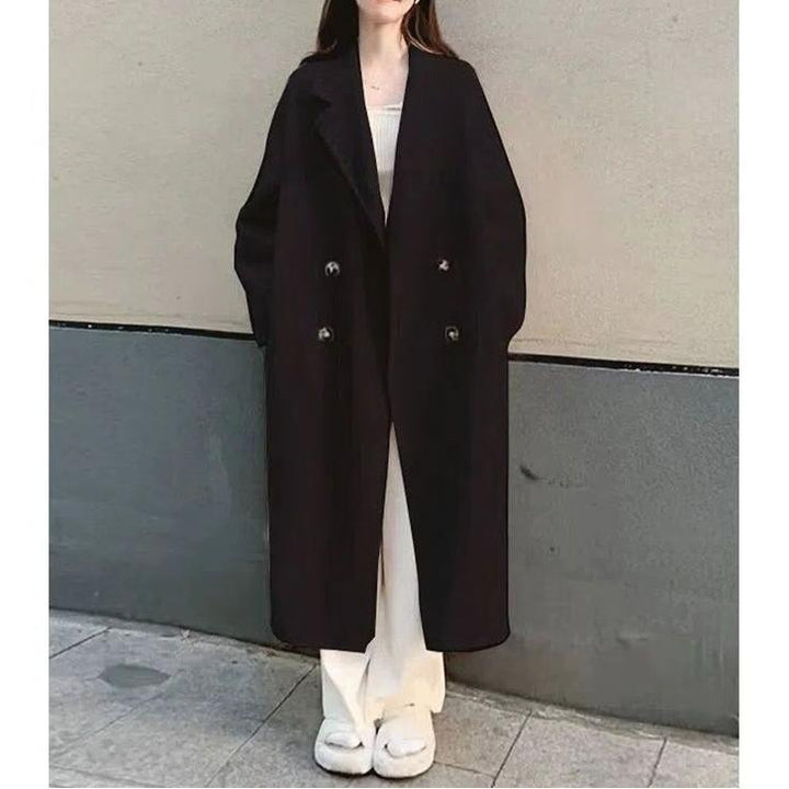 Damen Eleganter und weicher Wollmantel mit doppelter Knopfleiste Drune
