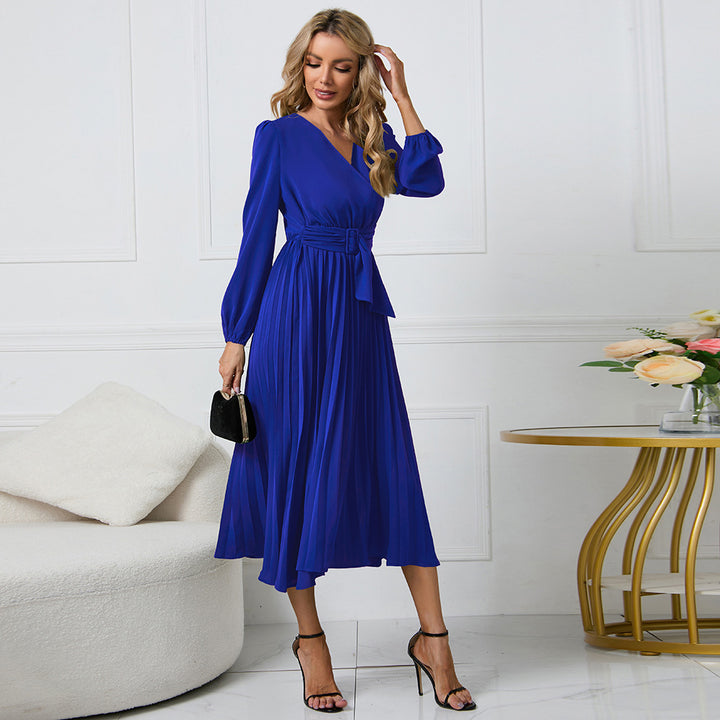 Damen Wickelkleid mit Plissee-Design und eleganter Taillengürtel Drune