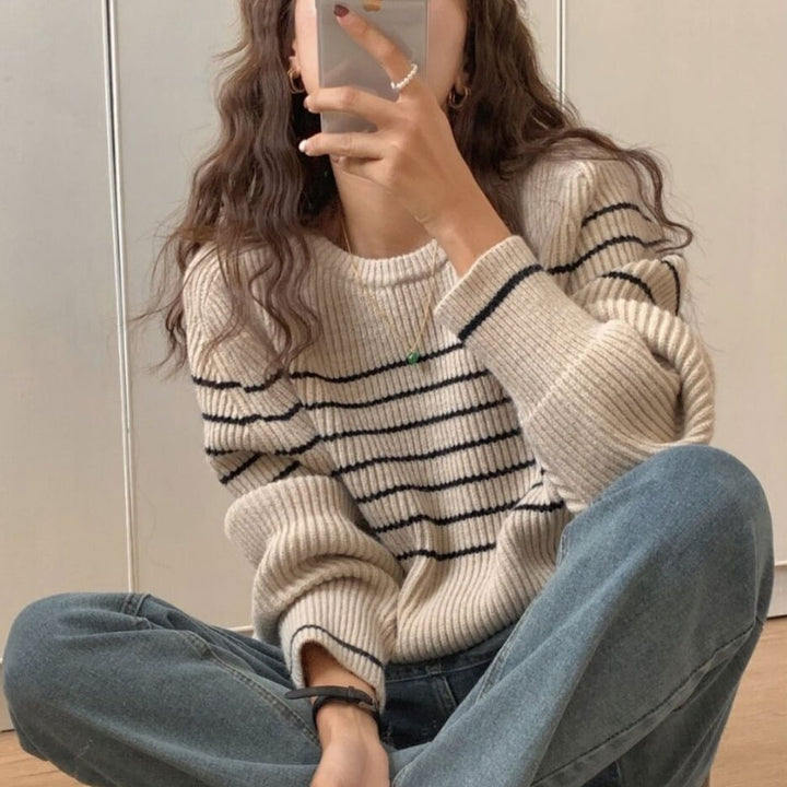 Damen lässiger Pullover mit streifenförmigem Muster und modernem Schnitt Drune