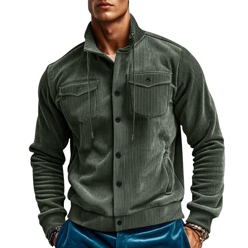 Herren stylische Kordjacke mit verstellbarem Kragen und praktischen Brusttaschen Drune