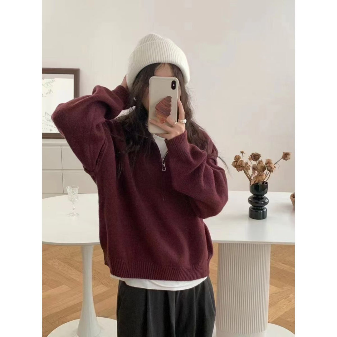 Damen modischer Pullover mit halbem Reißverschluss Drune