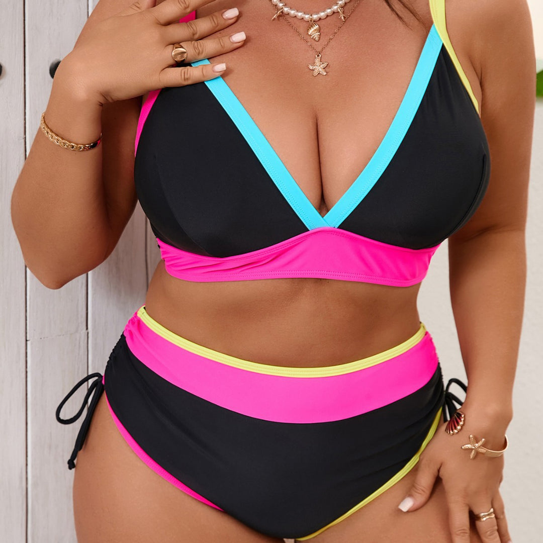 Damen Sportliches Bikini-Set mit hoch taillierten Höschen und modischem Farbkontrast Drune