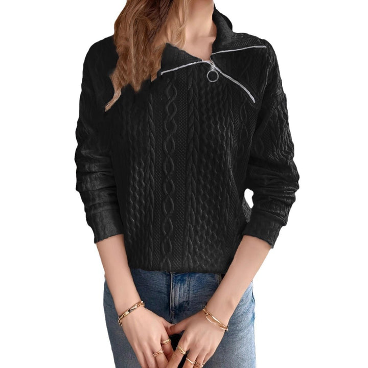 Damen legerer Strickpullover mit kurzem Reißverschluss und strukturierter Oberfläche Drune