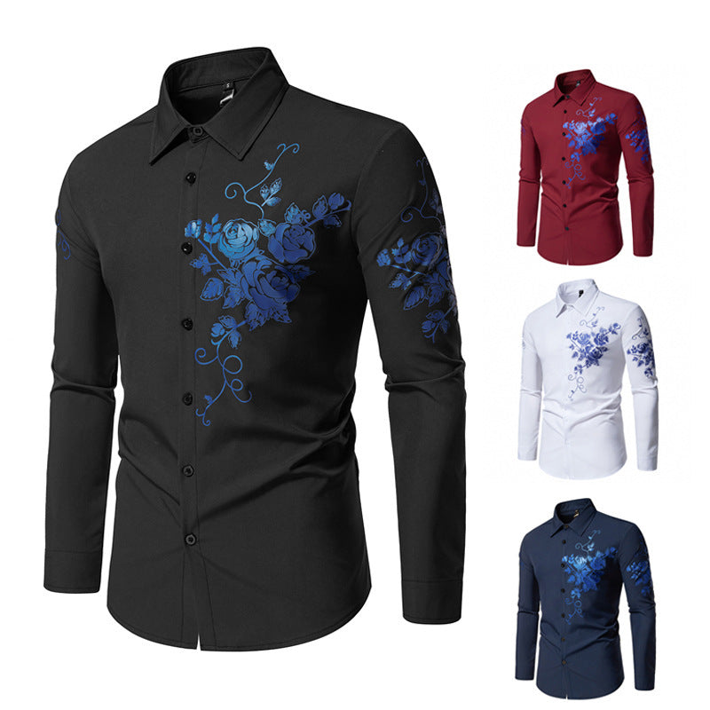 Herren Langarmhemd mit floralem Stickdesign Drune