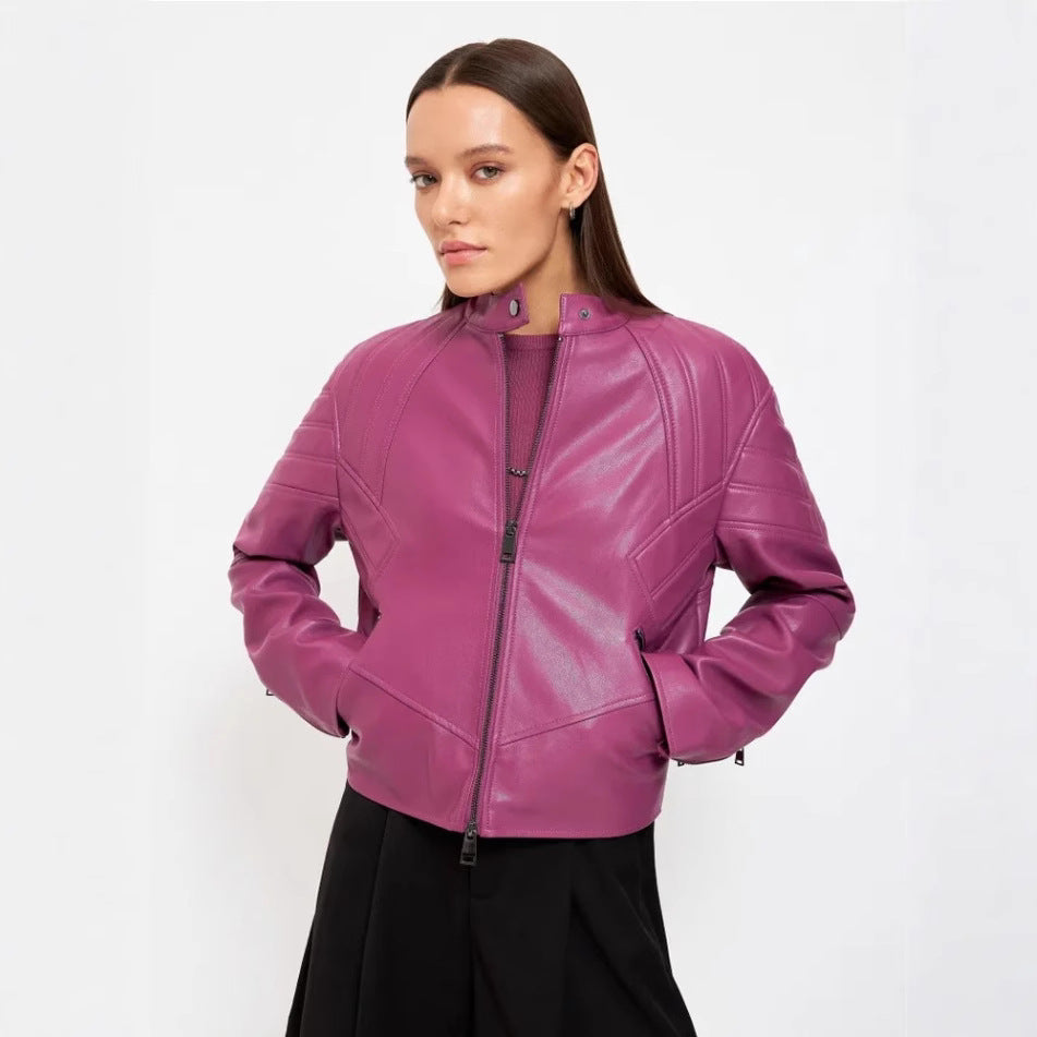 Damen Kunstleder Bikerjacke mit strukturiertem Design Drune
