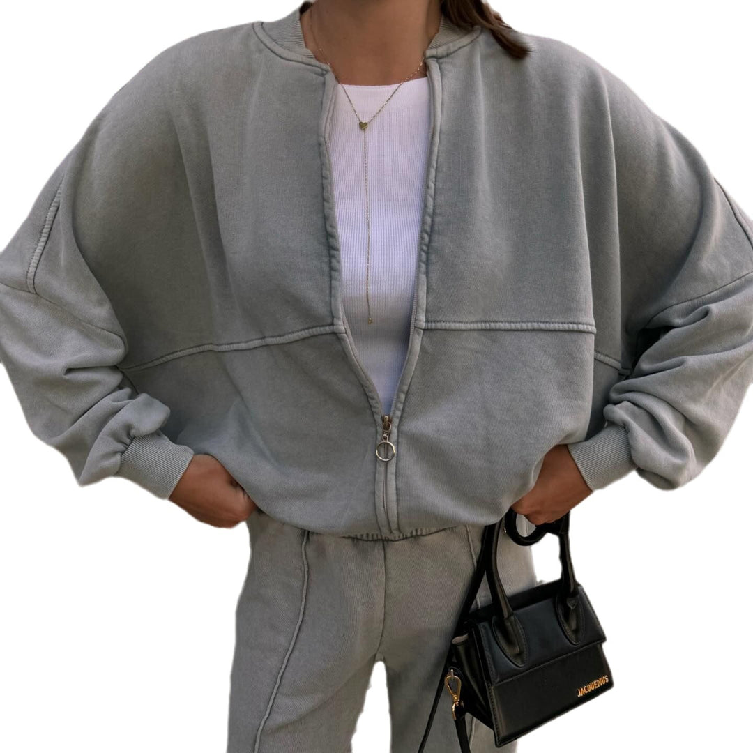 Damen lässiger Zweiteiler mit sweatshirtähnlichem Oberteil und weitem Hosenansatz Drune