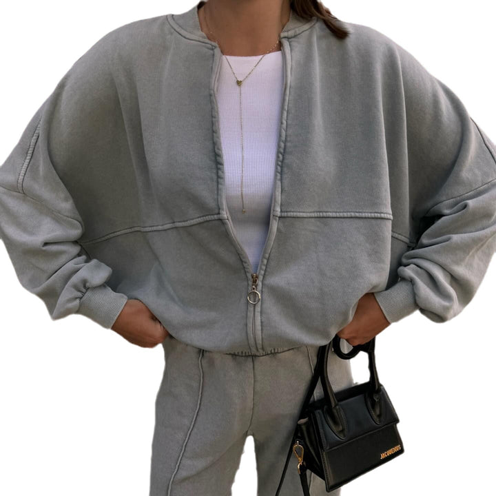 Damen lässiger Zweiteiler mit sweatshirtähnlichem Oberteil und weitem Hosenansatz Drune