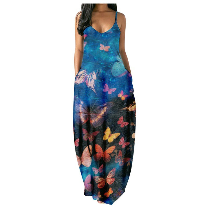Damen Maxikleid mit angesagtem Tie-Dye Muster und tiefem V-Ausschnitt Drune