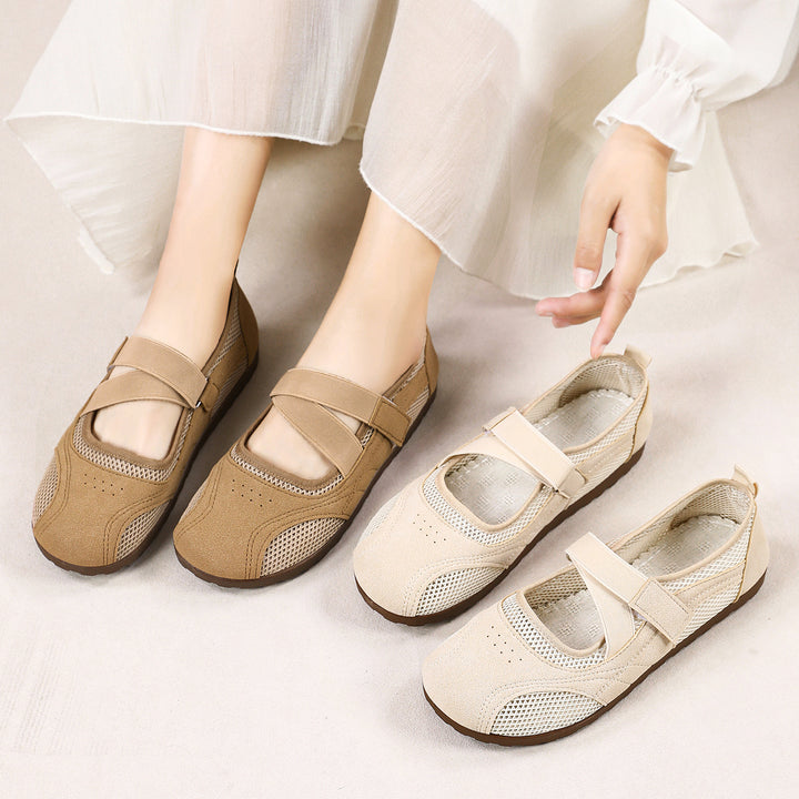 Damen nan atmungsaktive Mary-Jane-Walking-Halbschuh mit Klettverschluss und verstärkter Profilsohle Drune