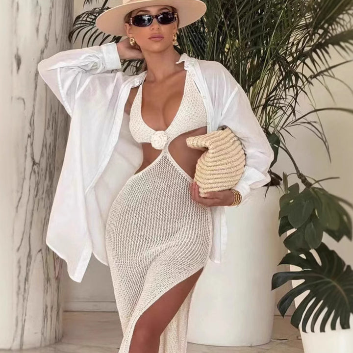 Damen Transparentes Strandkleid mit tiefem V-Ausschnitt Drune