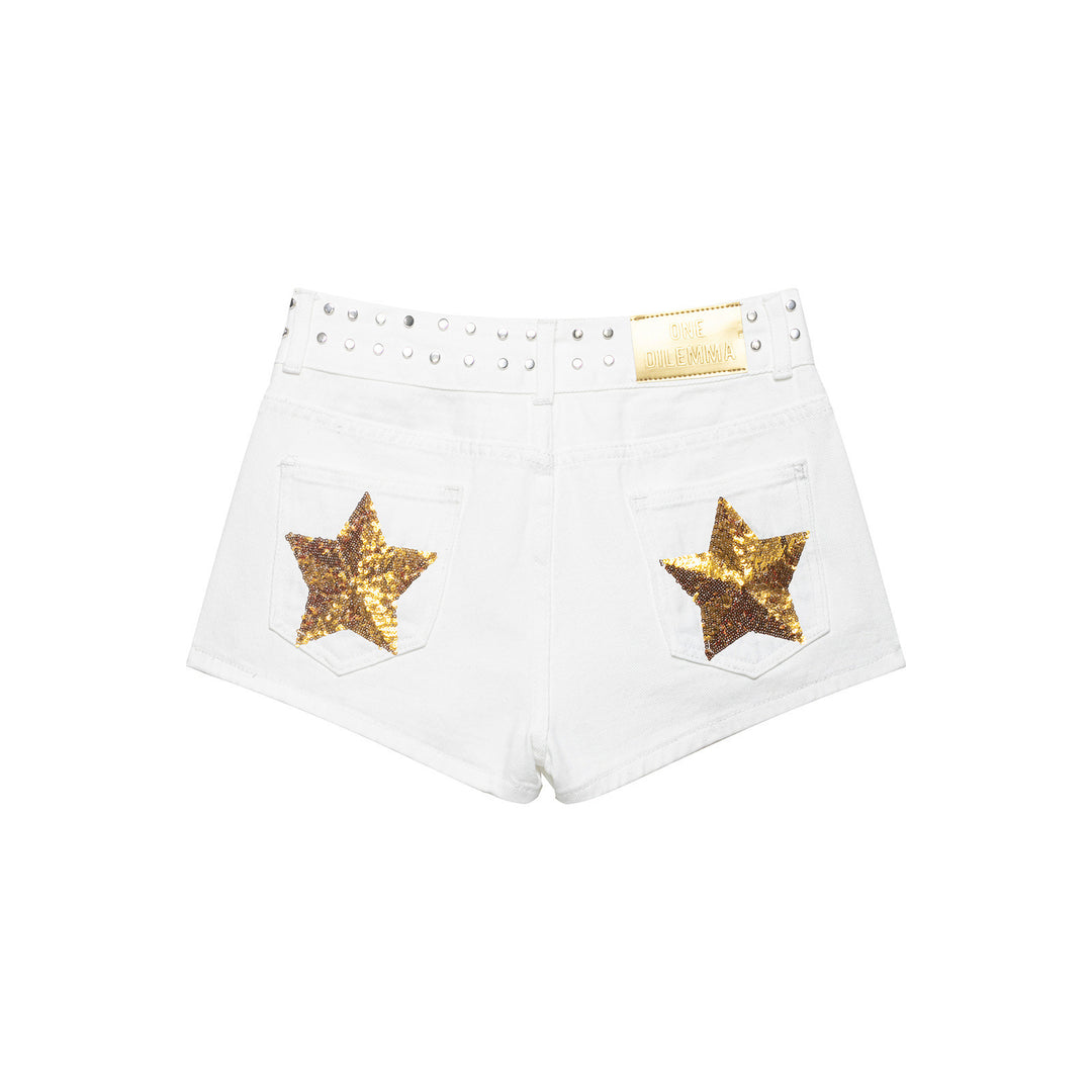 Damen modische Denim-Shorts mit dekorativem Nietenbund Drune