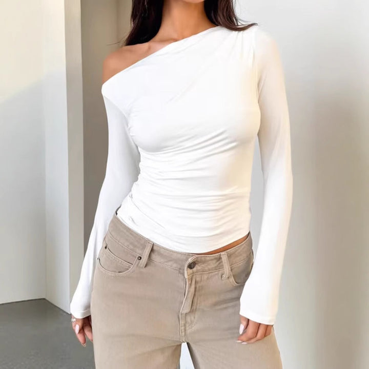 Damen Asymmetrisches Langarmshirt mit elegantem Schnitt und figurformendem Design Drune