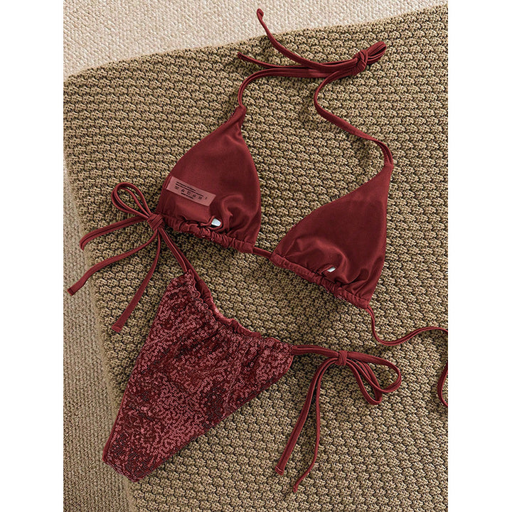 Damen Triangel-Bikini mit schimmerndem Design und verstellbaren Bindebändern Drune