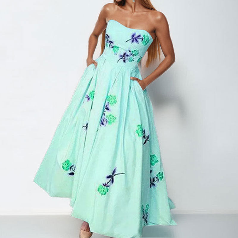 Damen Strapless Ballkleid mit eleganten Stickereien und weitem Rock Drune