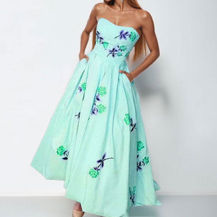 Damen Strapless Ballkleid mit eleganten Stickereien und weitem Rock Drune