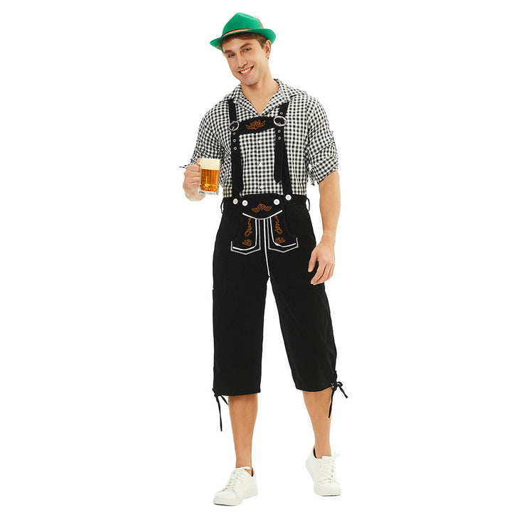 Herren nan traditionelle bayerische Trachtenlederhose knielang mit bestickten Hosenträgern Drune