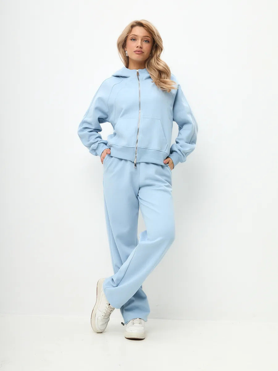 Damen sportliches Fleece-Hoodie-Set mit verschließbarem Reißverschluss Drune