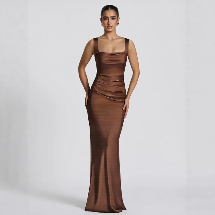Damen Elegantes Satin-Maxi-Kleid mit figurschmeichelndem Design Drune