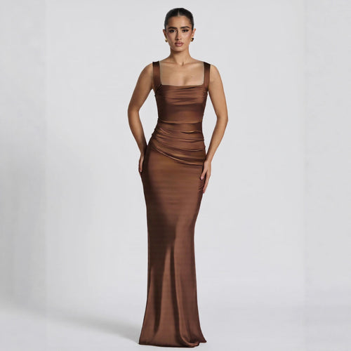 Damen Elegantes Satin-Maxi-Kleid mit figurschmeichelndem Design Drune