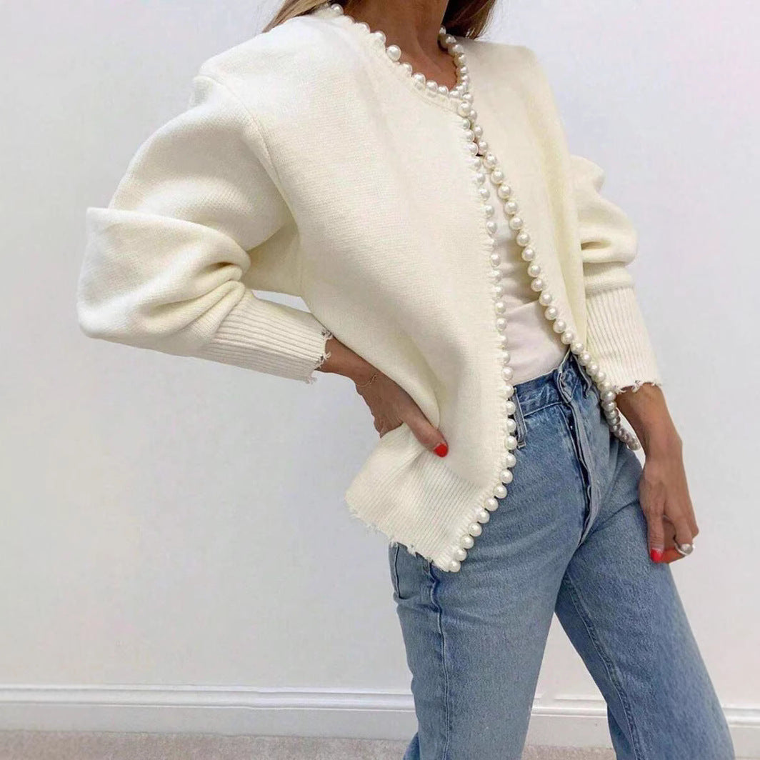 Damen Strickjacke mit Perlenverzierung und elegantem Schnitt Drune