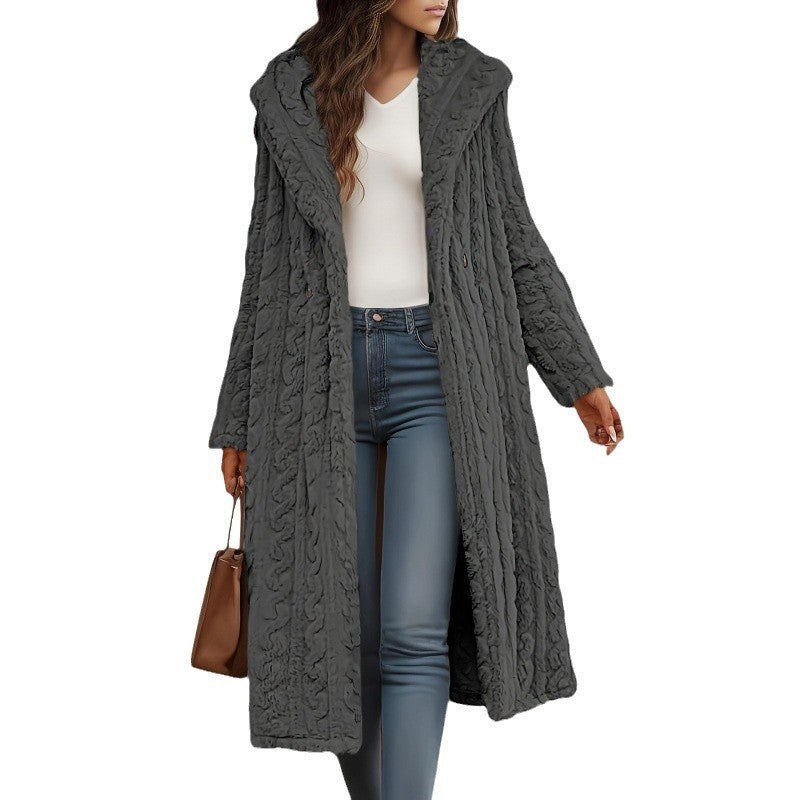 Damen Strickmantel mit Oversized-Kragen und originellen Zopfmuster Drune