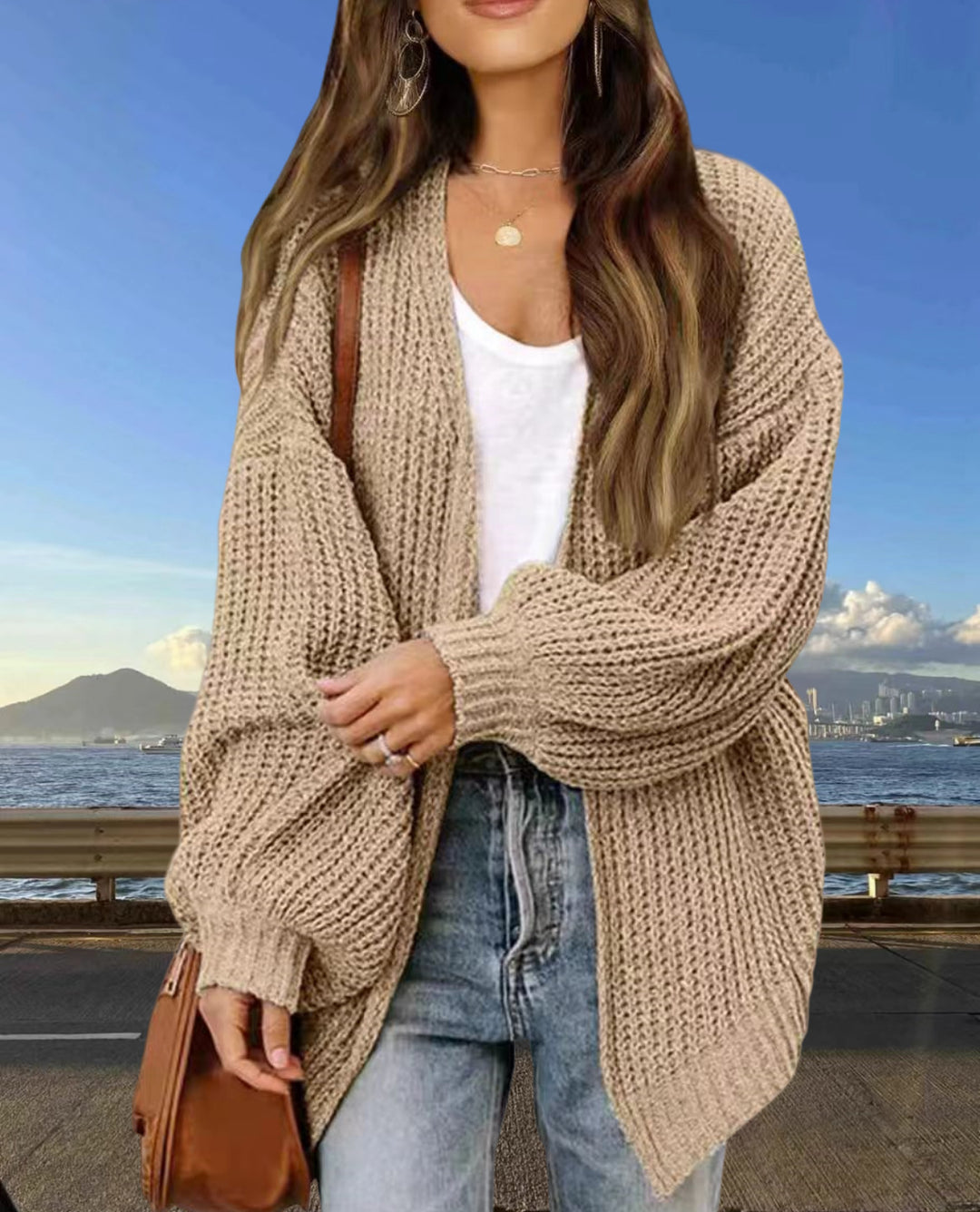Damen Grobstrick Cardigan mit weitem Schnitt Drune