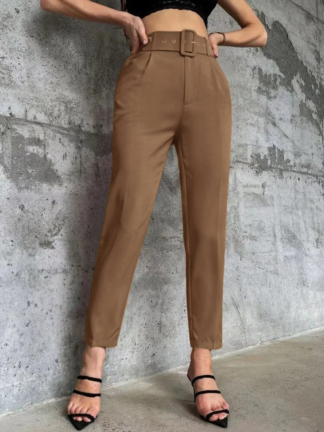Damen weite Hochbundhose mit schickem Gürtel Drune