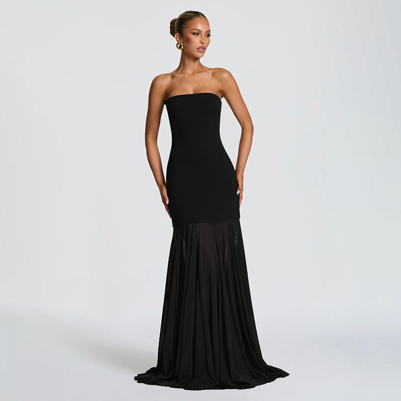 Damen Elegantes Abendkleid mit transparenten Drapierungen Drune