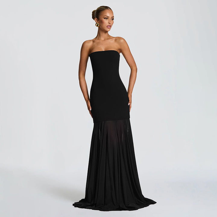 Damen Elegantes Abendkleid mit transparenten Drapierungen Drune